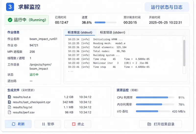 MOOSE多物理场CAE封装求解监控界面参考